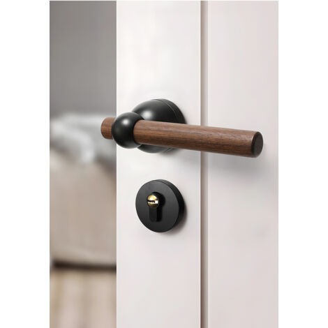 Walnut door lock, silent interior door lock, new Chinese style wooden door handle