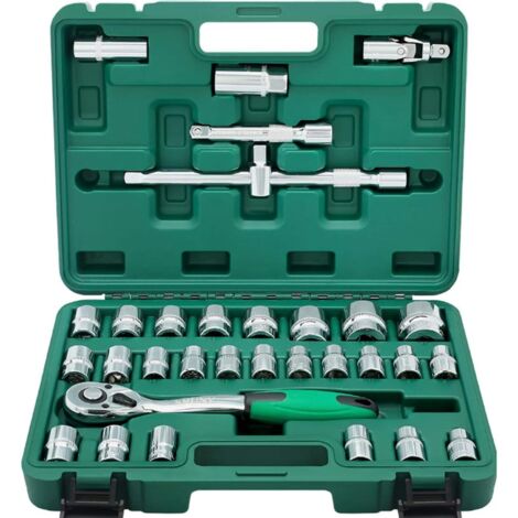 Socket Wrench Set 1/2 Inch Metric 8-32mm 72 Teeth Ratchet Hex Socket Understand Spark Plug Socket Auto Repair Kit(32pcs) (1/4)