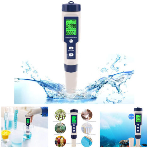 in 1 Digital PH Meter, 5 in 1 pH Meter Tester, pH Meter with LCD Display, High Accuracy Resolution 0.01, Water Quality Tester for Drinking Water, Swimming Pool, Aquariums, Hydroponics