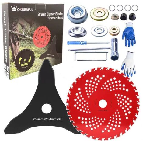36-Inch 36-Tooth Tungsten Carbide Blade, 3-Tooth Brushcutter Blade, Metal Grass Trimmer Blade with 2.5-Inch Universal Shaft Adapter Kit (1/5)