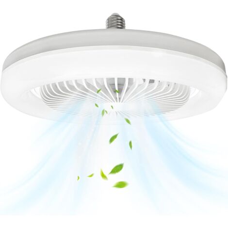 Illuminated Ceiling Fan, 10 inch E27 Quiet Enclosed Ceiling Fan, 30W Portable Plug-in Wall Fan for Bedroom and Living Room, Three Color Dimming