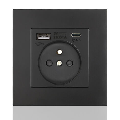 Type-C + USB16A 86-type connector panel, number of connectors: 2 holes, number of USB ports: 1, number of Type-C ports: 1, safe and stable (black square)