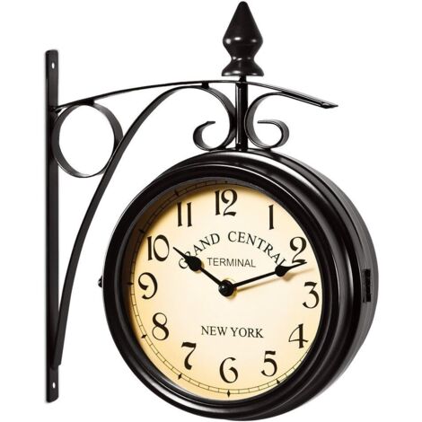 Creative black double-sided clock 29 x 9.5 x 32.5 cm, giant retro vintage wall clock, two different times (1/5)