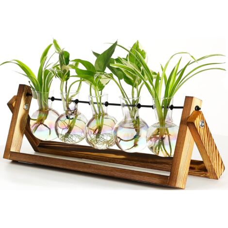 Set of 5 Creative Wooden Frame Hydroponic Glass Vase Container Set Living Room Office Desk Modern Ornaments Decoration - COOCHEER