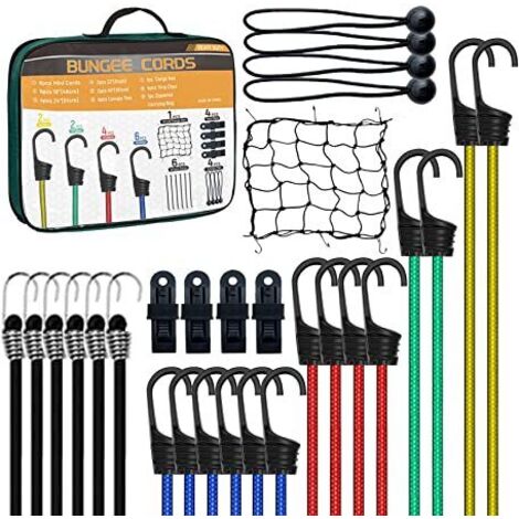 29 Piece Heavy Duty Outdoor Expandable Set - Includes 10", 18", 24", 32", 40" Expandable Straps and 8" Ball Straps, 1 Cargo Net, 4 Tarp Clips (1/5)