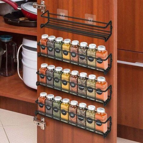 PIGPIGFLY Stainless Steel Spice Rack With 4 Hooks - Wall Mounted Kitchen Organizer, 20cm