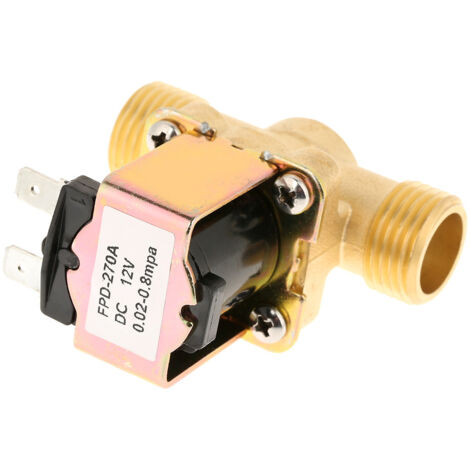 Water Inlet Flow Switch Valve, Electric Water Shut Off Valve, 1/2 Inch DC 12V Normally Closed Brass Electric Solenoid Valve for Water Control (1/5)