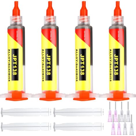 4 Pack Sn42 Bi58 Electronic Solder Paste Syringe, Melting Point 138, Low Temperature, No-Clean Solder Paste, Suitable for Soldering BGA IC Electronic Components