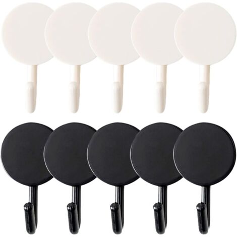 10 Pack Adhesive Seamless Shower Hooks, No Drilling or Installation Required, for Bathroom, Kitchen, Hotel, Wooden Kitchen Shelves with Hooks, Black and White (1/4)
