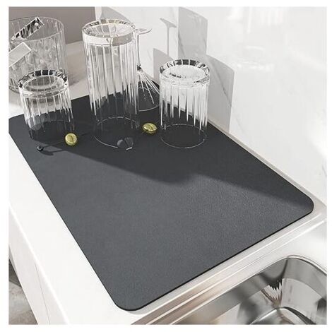 Dish Drying Mat, Super Absorbent Dish Drainer Mat, Quick Drying Nanofiber Kitchen Sink Mat, Machine Washable Kitchen Draining Mat, 40 x 30 cm (Gray)