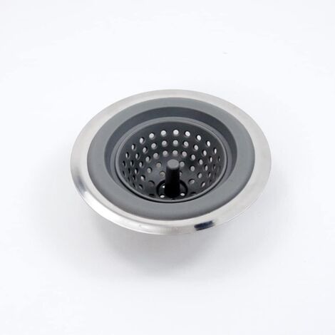Ditch Drain Garbage Filter, Sink Garbage Filter, Basin Drain, Stainless Steel + Silicone Waste Filter, Drain Net, Stainless Steel Tray, Drain for Bathroom, Kitchen, and Balcony (1/4)