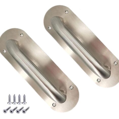2-Pack Stainless Steel Sliding Garage, Fire, and Warehouse Door Handles with Installation Screws (Silver Oval, 200 x 65 mm)