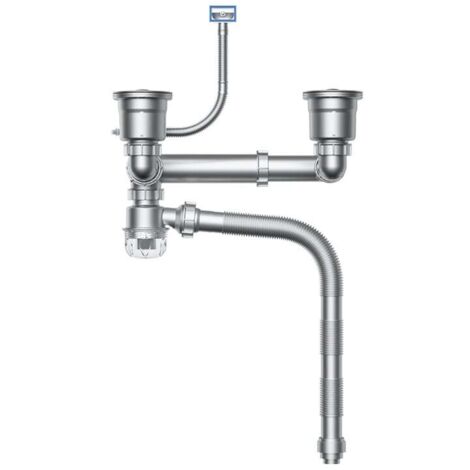 2-Groove Kitchen Sink Drain, Kitchen Sink Drain Pipe Kit, Adjustable Pipe, Odor and Spill Prevention (1/4)