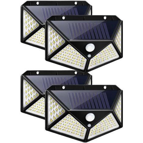 100 LED Solar Light Outdoor, Waterproof Garden Light with Motion Sensor, Solar Wall Light, 3 Modes for Garden (4 Pack) [Energy Class A+++]