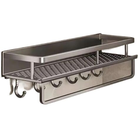 Bathroom Shelf, Corner Shower Caddy, Aluminum Wall Mounted Kitchen Storage Rack (40cm with Crossbar)