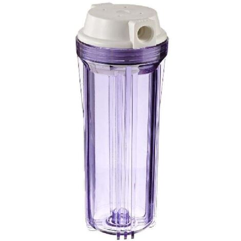 Transparent housing with white flat lid, suitable for reverse osmosis and filtration systems. (1/3)