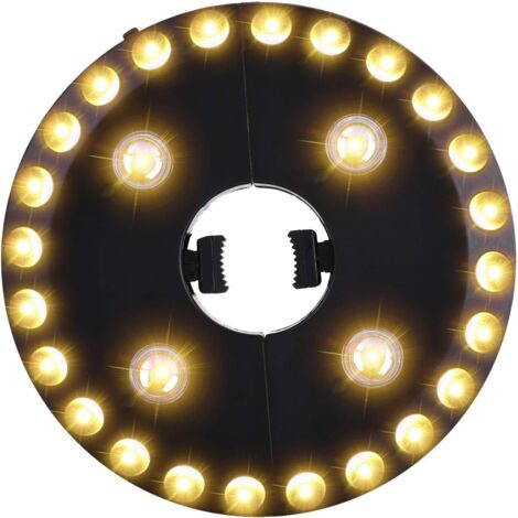Warm white parasol light, 3 brightness modes, 28 LEDs of 200 lumens, powered by 4 AA batteries, ideal for parasol and camping tent. (1/5)