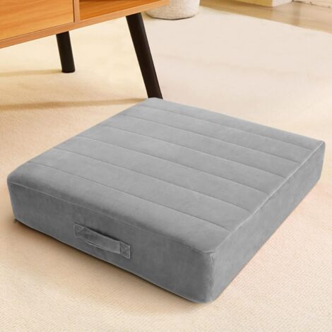 Square Floor Cushion for Adults and Children, Large Meditation Cushion, Thick Foam and Washable Tufted Cover, Grey Seat 45cm, Suitable for Sitting and Yoga