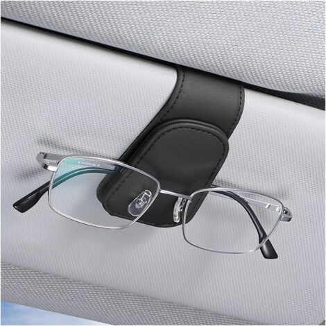 Car Sun Visor Sunglasses Holder, Leather Eyeglass Holder, Magnetic Glasses Holder and Card Holder, Universal Car Interior Accessory for SUVs and Trucks. (1/5)