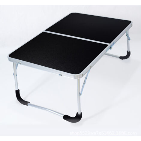 Folding camping table with metal frame, wooden top and safety lock, black, 62 x 42 x 28 cm (1/5)