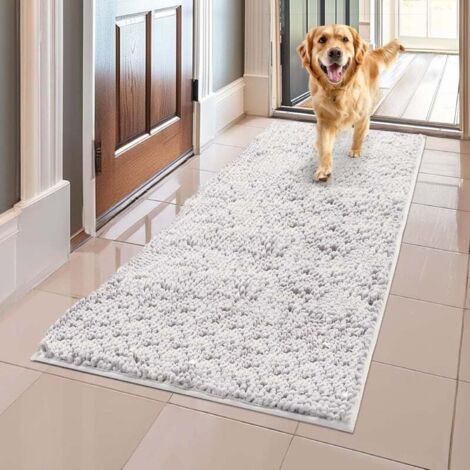 Microfiber Pet Doormat & Rug, Highly Absorbent, Non-Slip, Thick, Washable, Soft Chenille, Indoor & Outdoor, 90 x 150 cm - White