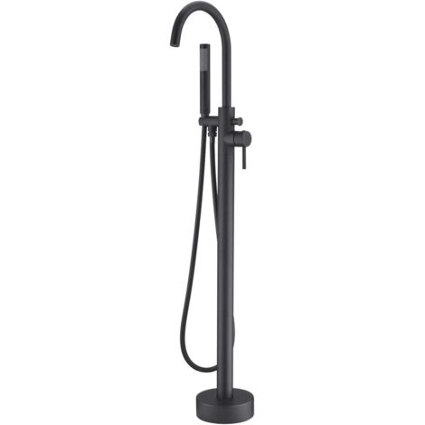 Freestanding Bathtub Faucet, Tub Filler Faucet, Black, Single Handle, Floor Mount, Hand Shower (1/5)