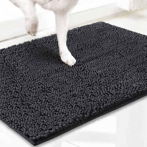 Microfiber Pet Doormat & Rug, Highly Absorbent, Non-Slip, Thick, Washable, Soft Chenille, Indoor & Outdoor, 90 x 150 cm - Carbon Grey