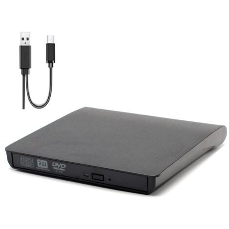 External CD/DVD Drive for PC, Portable USB 3.0 RW/ROM Burner, Slim, Fast Transmission, Built-in USB Cable, Compatible with Windows/Mac OS, Apple/iMac/Macbook/Laptops/Desktops/PC, Black.