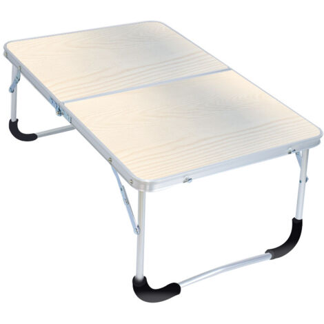 Folding camping table with metal frame, wooden top and safety lock, white pine grain, 62 x 42 x 28 cm (1/5)