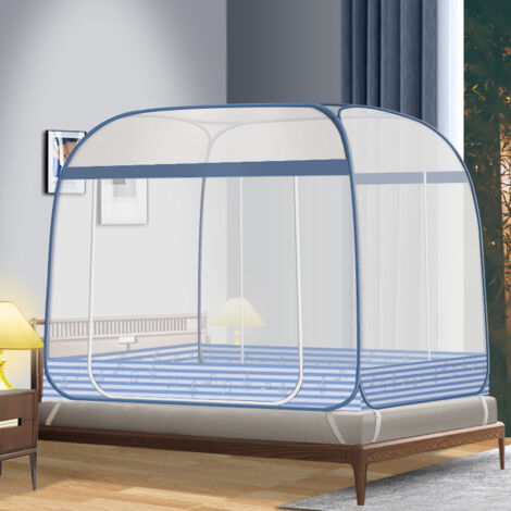 Children's Foldable Mosquito Net 180x200 cm, Breathable Bed Canopy, Double Door, for Single/Double Beds, Blue Note