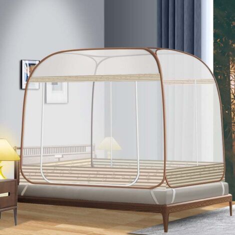 Children's Foldable Mosquito Net 150x200 cm, Breathable Bed Canopy, Double Door, for Single/Double Beds, Brown Note
