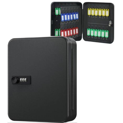 Steel key cabinet with 48 hooks and 48 key tags, resettable combination lock, wall key storage box with hooks and key tags. (1/4)