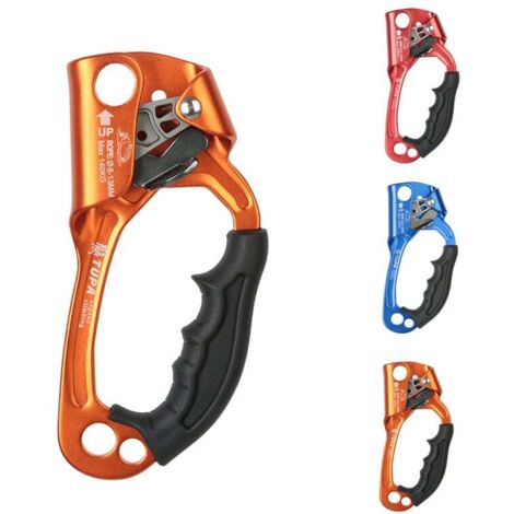 Via Ferrata Clamp Ascending Grip Climbing Rope Tool Climbing and Tree Care Equipment Hot Forged Aluminum Magnesium Alloy Material Suitable for 8-12mm/Orange [Right Hand]