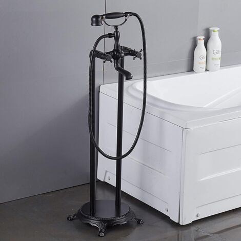Vintage Freestanding Bathtub Faucet, Freestanding Bathtub Faucet, Freestanding Bathtub Faucet Set, Freestanding Bathtub Faucet, Dual Knob Mixer Tap with Hand Held Faucet (Black) (1/5)