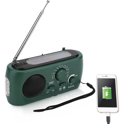Solar Wind-Up Radio, AM/FM Hand Crank Radio with LED Flashlight, Emergency Phone Charger for Home, Outdoor Camping, and Hiking