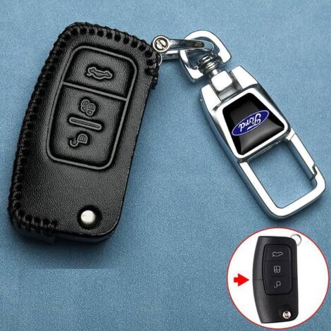 Leather key case for Ford, 3 buttons, with key fob, Fiesta, Focus, Galaxy, Fusion, S-Max, Kuga, Ecosport, protective case, cover, shell for car remote control (1/3)