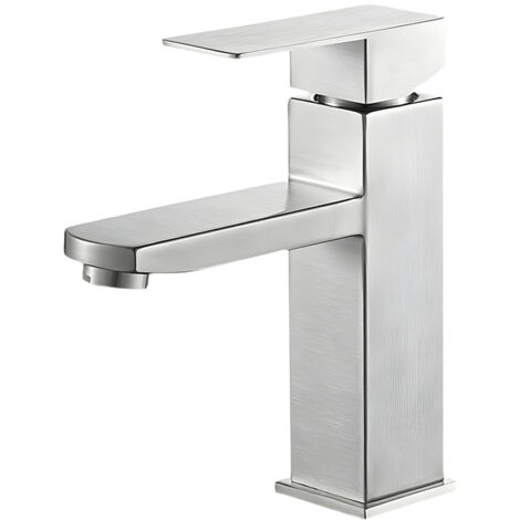 Square Basin Mixer Tap, Hot and Cold Water Faucet, Stainless Steel Bathroom Mixer Tap (Inlet Pipe Not Included)