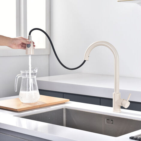 Kitchen Faucet - 360° Rotatable Kitchen Mixer Tap with Extendable Spray, 3 Spray Modes Stainless Steel Sink Faucet(oatmeal) (1/5)