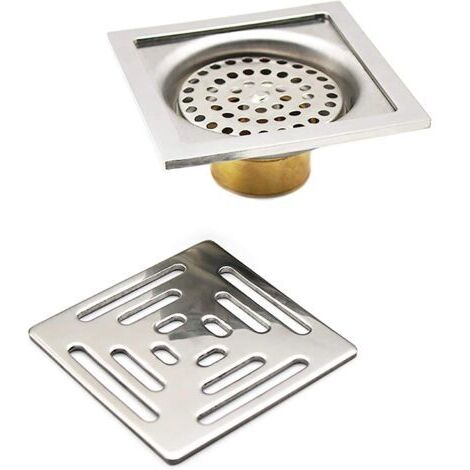 Square Shower Drain Anti-Odor Floor Drain, Stainless Steel Floor Drain with Strainer Filter (100 mm x 100 mm)