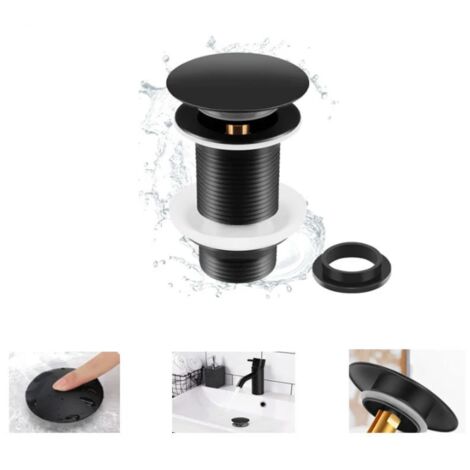 Black sink drain plug (without overflow), black universal sink drain plug, automatic drain plug (for countertop sink)