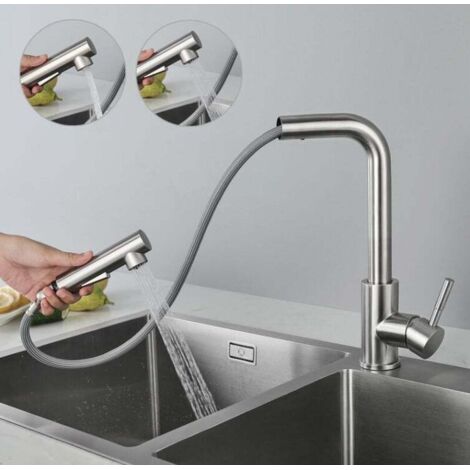 High-pressure pull-out kitchen faucet with 2 spray patterns, chrome kitchen mixer tap, stainless steel kitchen tap, pull-out kitchen faucet