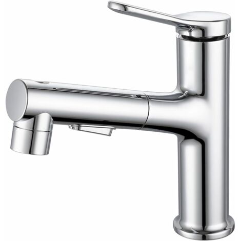 Basin Faucet, Bathroom Faucet, Cold and Hot Basin Faucet, Basin Faucet for Bathroom, Single Lever Mixer, Bathroom Faucet with Pull Out Spray Chrome (1/5)
