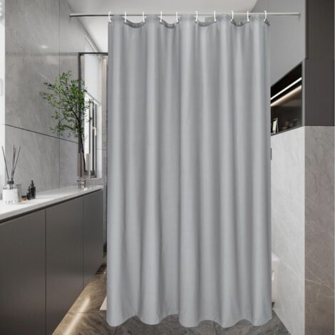 Waterproof Shower Curtain, 150x200cm Grey Fabric Shower Curtain, Waterproof and Mildew Resistant Washable Shower Curtain with 12 Hooks (1/5)