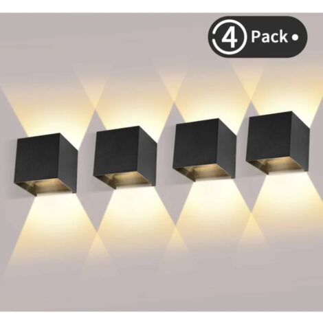 4 Pack LED Wall Light Outdoor 12W Indoor Wall Light 3000K Warm White Waterproof Design IP65 - Black