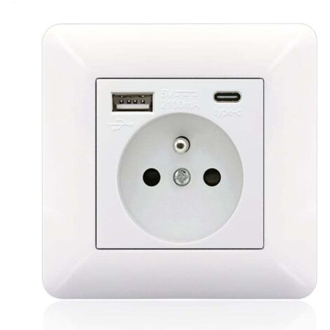 French Type-c+USB16A Type 86 socket panel, number of sockets: 2 holes, number of USB ports: 1, number of type-c ports: 1, safe and firm (white arc)