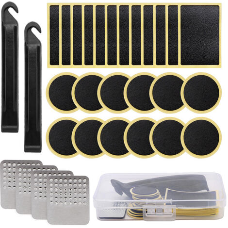 30 Pack Bike Tire Repair Patches Includes Glue-Free Self-Adhesive Patches with Metal Rasps, Plastic Tire Lever, Air Needles, Portable Storage Box (1/5)