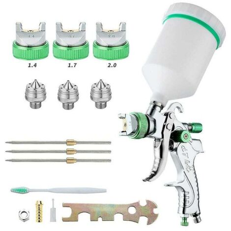 Pistolet à peinture professionnel haute pression Kit de pistolet à air comprimé Alimentation par gravité Pistolet à peinture pneumatique HVLP 600CC 1.4MM/1.7MM/2.0MM 3 buses de taille