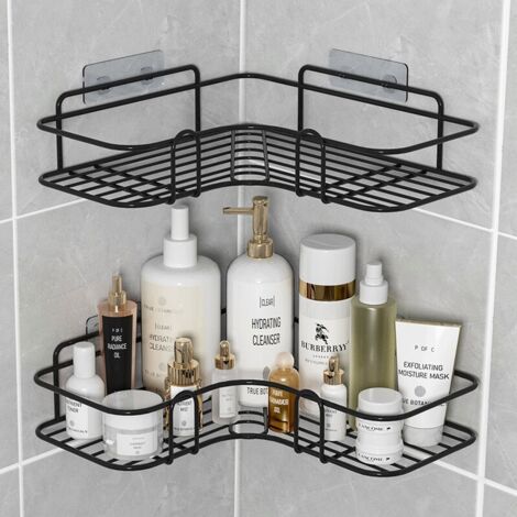 No-drill shower holder, bathroom holder, stainless steel soap dish, bathroom accessories, 2 stickers, kitchen insert (black) (1/4)