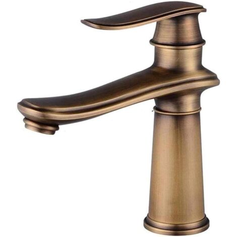 Vintage Bathroom Faucet, Brass Basin Faucet, Hot and Cold Mixer Sink Faucet, Single Handle Bathroom Sink Faucet, Antique Brass