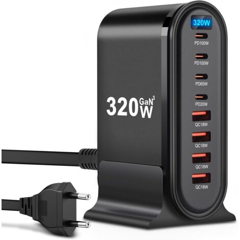 USB-C charger – 320W – 8 ports – Fast charger – USB charger for iPhone, iPad Pro, MacBook, Samsung mobile phones (1/5)